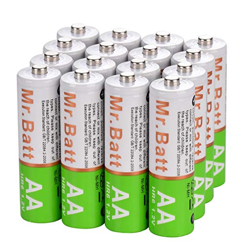 Mr.Batt NiMH Rechargeable AA Batteries Pre-Charged, 1600mA (16 Pack)