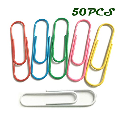 WTSHOP 50PCS 4 Inch Extra Large Paper Clips Vinyl Coated，Jumbo Giant Paper Clip Multicolor 100MM，Multicolored Giant Big Sheet Holder for Files, Papers, Office Supply