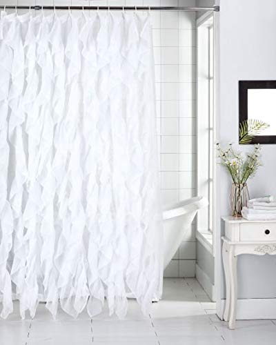 DiamondHome Shabby Chic Ruffled Sheer Shower Curtain (White, 70" x 72")