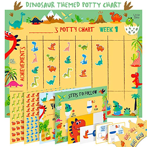 Book Cover Potty Training Chart for Toddlers - Dinosaur Design - Sticker Chart, 4 Week Reward Chart, Certificate, Instruction Booklet and More - for Boys and Girls
