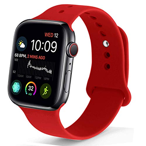 NUKELOLO Sport Band Compatible with Apple Watch 38MM 40MM, Soft Silicone Replacement Strap Compatible for Apple Watch Series 4/3/2/1 [Red Color in S/M Size]