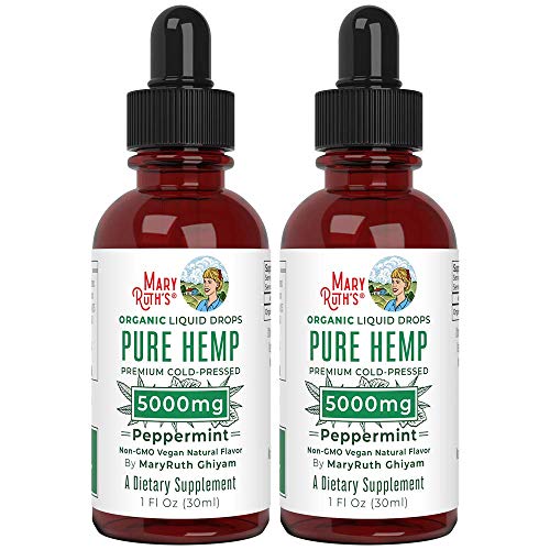 Book Cover Pure Hemp Oil Extract (2 Pack) 5000mg by MaryRuth's | for Ingestible & Topical Use | Non-GMO | Peppermint | 1oz