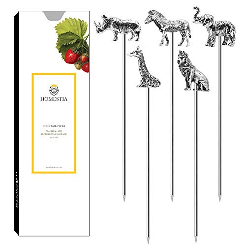 Stainless Steel Cocktail Picks Toothpicks Reusable Drink Skewer Zoo Olive Picks by Homestia Pack of 5