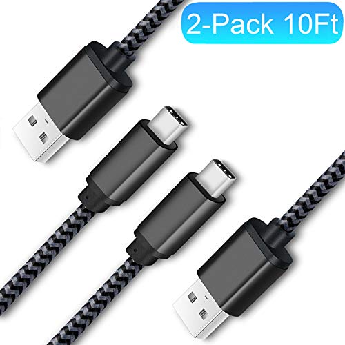 USB Type C Charging Cable, HI-CABLE 2-Pack 10FT Braided USB C Fast Charger Cable Compatible with Samsung Galaxy S10 S10e S9 S8 Plus Note 9 8, Pixel 3A 3 2, Moto Z4 Z3 Z2, LG V40 G8 G7 ThinQ,USB C to A