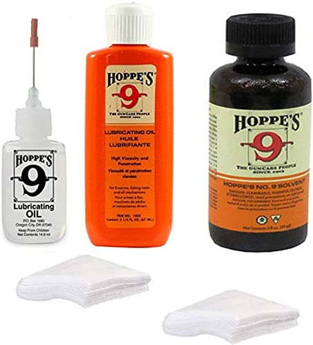 Hoppes 9 Elite Gun Cleaning kit - Gun Bore Cleaner and Lubricant Oil with 14.9 ML Precision Lubricator and 25-40 Patches for .38, 9mm.40.44 and .45 Caliber
