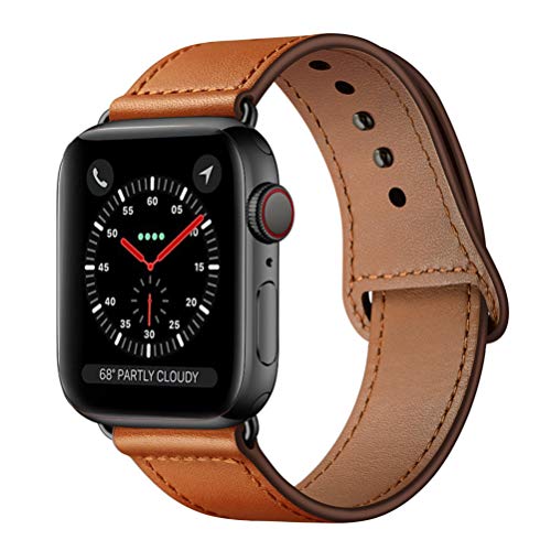 Book Cover KYISGOS Compatible with iWatch Band 44mm 42mm 40mm 38mm, Genuine Leather Replacement Band Strap Compatible with Apple Watch SE Series 6 5 4 3 2 1 (Brown/Black, 44mm/42mm)