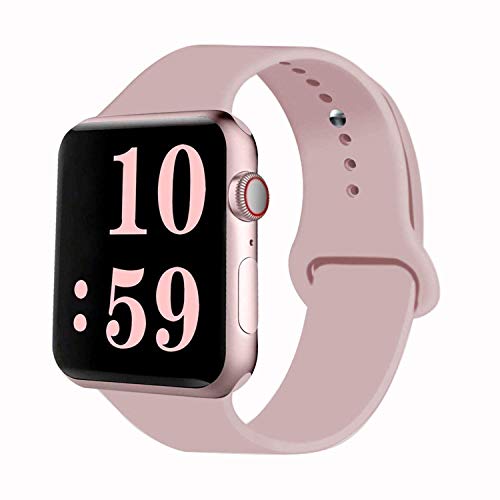 Book Cover VATI Sport Band Compatible for Apple Watch Band 42mm 44mm, Soft Silicone Sport Strap Replacement Bands Compatible with 2019 Apple Watch Series 5, iWatch 4/3/2/1, 42MM 44MM S/M (Pink Sand)
