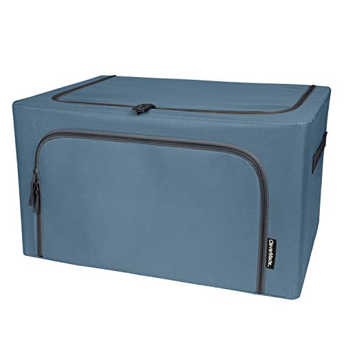 CleverMade Collapsible Fabric Storage Organizer Bin - Stack & Store Closet and Shelf Baskets with Top and Side Zipper Access, Denim/Charcoal