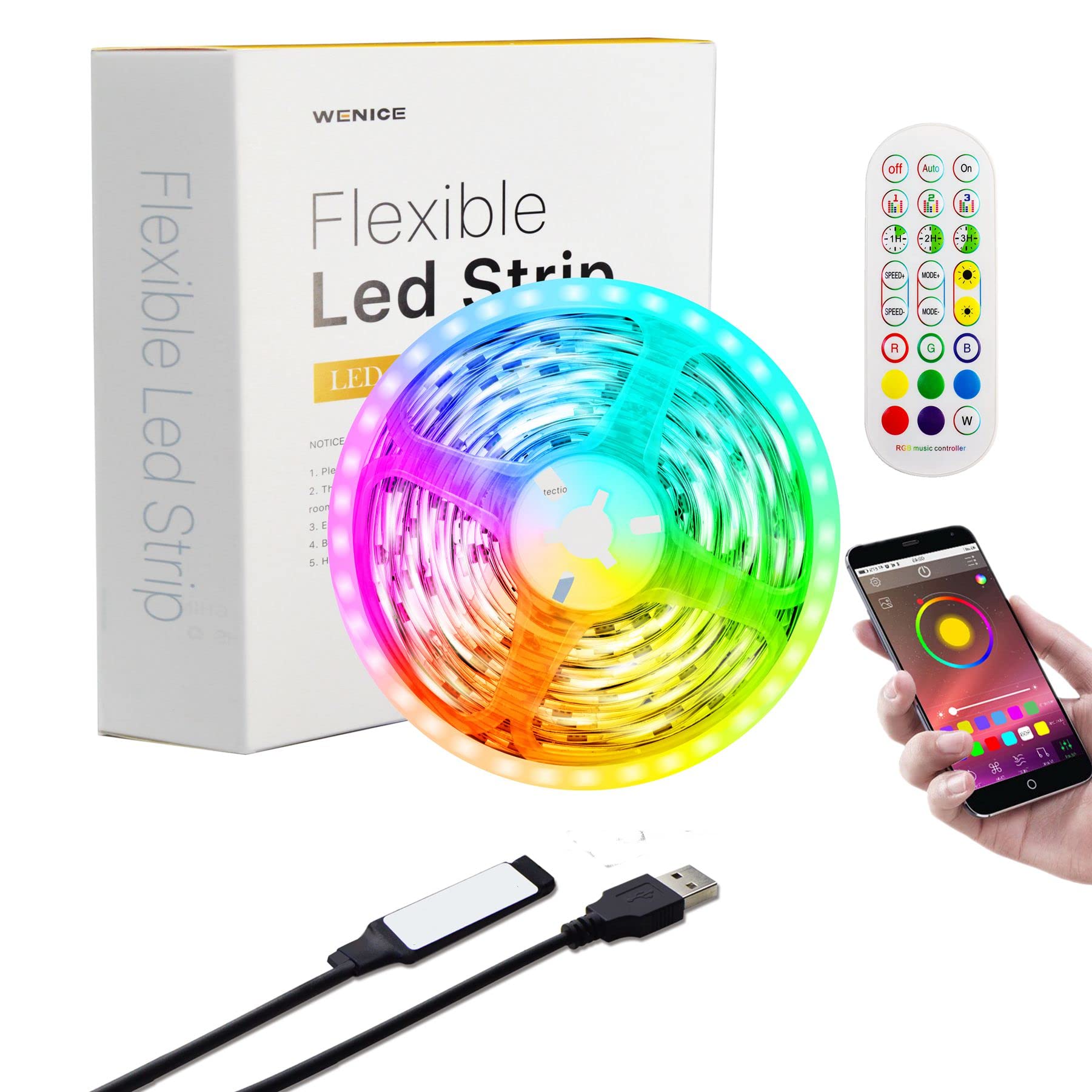 WENICE LED Light Strip 18ft for TV 65 to 82inch, tv Backlight Strip 5.5m with 24key IR Remote Multi Color-The Longest