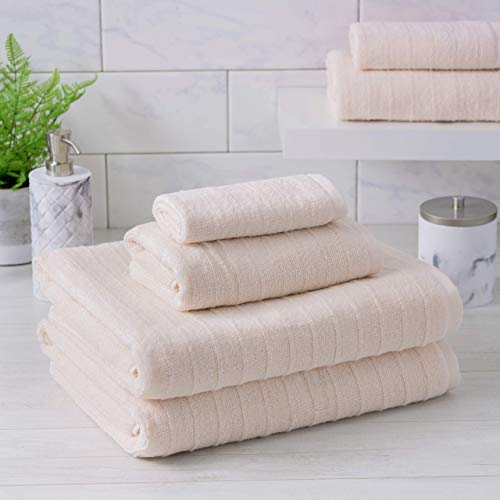 Book Cover Welhome James 100% Cotton 6 Piece Towel Set | Ecru | Stripe Textured | Supersoft & Durable | Highly Absorbent & Quick Dry | Ideal for Everyday Use | 450 GSM | 2 Bath 2 Hand 2 Wash Towels