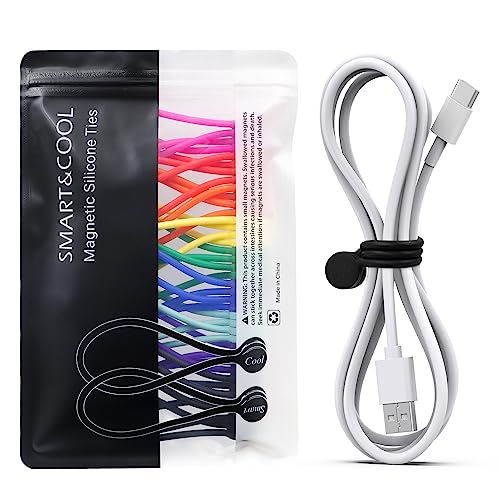 SMART&COOL Reusable Silicone Magnetic Cable Ties for Bundling and Organizing, Holding Stuff, Book Markers, Fridge Magnets, Assorted Color, 7.16'' (20-Pack, Multi)