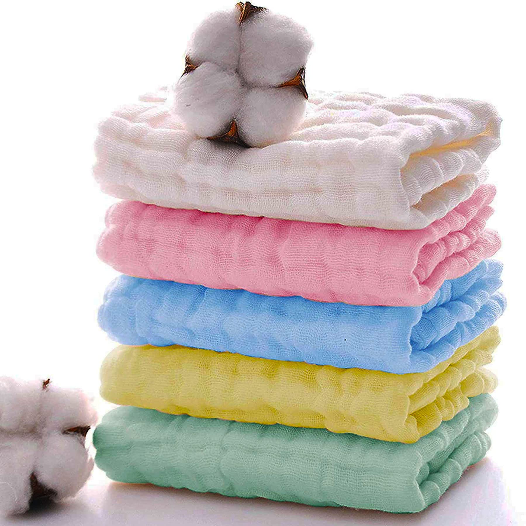 BELIZ - 100% Organic Cotton Muslin Baby Burp Cloths 12x12 inches 6 Cotton Layers Extra Absorbent and Soft Unisex Cloth Diapers(5 Pack)
