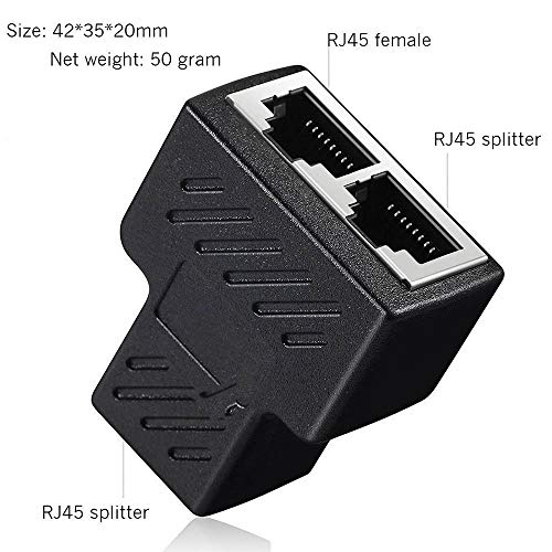 RJ45 Network Splitter Adapter, 1 RJ45 Female to 2 RJ45 Female Network Splitter Adapter, LAN Connector, Suitable for Super Category 5 Ethernet, Category 6 Ethernet