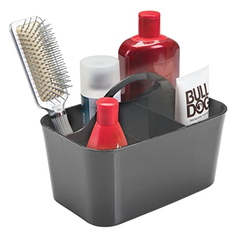 mDesign Plastic Shower Caddy Storage Organizer Basket w/Handle for Dorm Bathroom Bathtub, Shelf Corner, Easy Holds Soap Dispenser, Shampoo, Conditioner, Hair Accessories Lumiere Collection, Dark Gray
