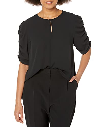 Lark & Ro Women's Ruched Sleeve Woven Blouse