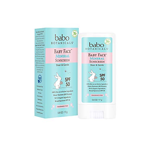 Book Cover Babo Botanicals Baby Face Mineral Sunscreen Stick SPF 50 with 70+% Organic Ingredients, 100% Zinc Active, Water- Resistant, Reef-Friendly, Fragrance-Free, Unscented 0.6 Ounce