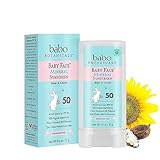 Babo Botanicals Baby Face Mineral Sunscreen Stick SPF 50 with 70+% Organic Ingredients, 100% Zinc Active, Water-Resistant, Fragrance-Free, Unscented, 0.6 Ounce