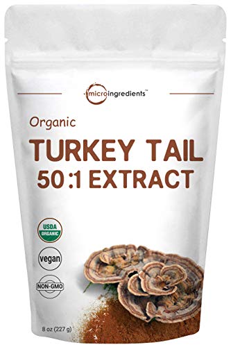 Sustainably US Grown, Organic Turkey Tail Mushroom Powder (50:1 Extract), 8 Ounce (227Grams), Pure Turkey Tail Supplement, Naturally Supports Immune Response and Cellular Level, Vegan Friendly