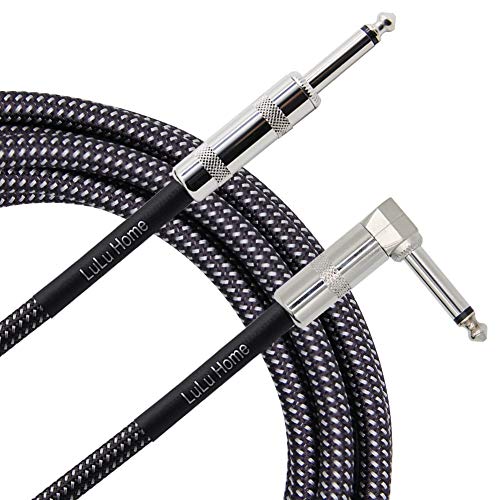 Lulu Home 10 Feet Guitar Cable, Professional Instrument Cable, Straight 1/4" TS to Right Angle 1/4" TS for Electric Guitar, Bass, Pro Audio, Grey-White (Grey)