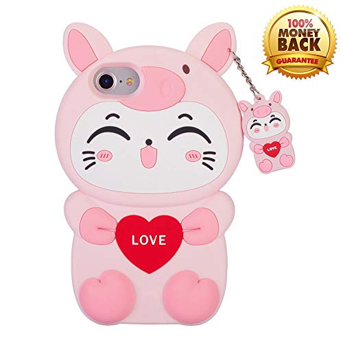 YINTRADE 3D Pink Cat Cartoon Case for iPhone 8/7/6S/6 (4.7"), Cute Kawaii Fashion Animals Soft Rubber Silicone Shockproof Drop Protection Skin Durable Bumper Case for Girls Kids Teens Ladies