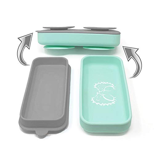 Suction Go Bowl - The World's Most Compact Toddler Suction Dish. 100% Food Grade Silicone. Transforms into Food Container. (Mint)