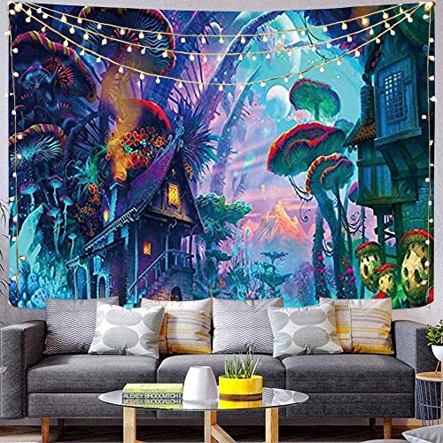 Qchengsan Psychedelic Mushroom Tapestry,Forest Wall Decor Tapestries,Trippy Colorful Abstract Pattern Tapestry, Magic Land Tapestry,Wall Hanging for Bedroom Living Room Dorm(78x59 inch, 10)