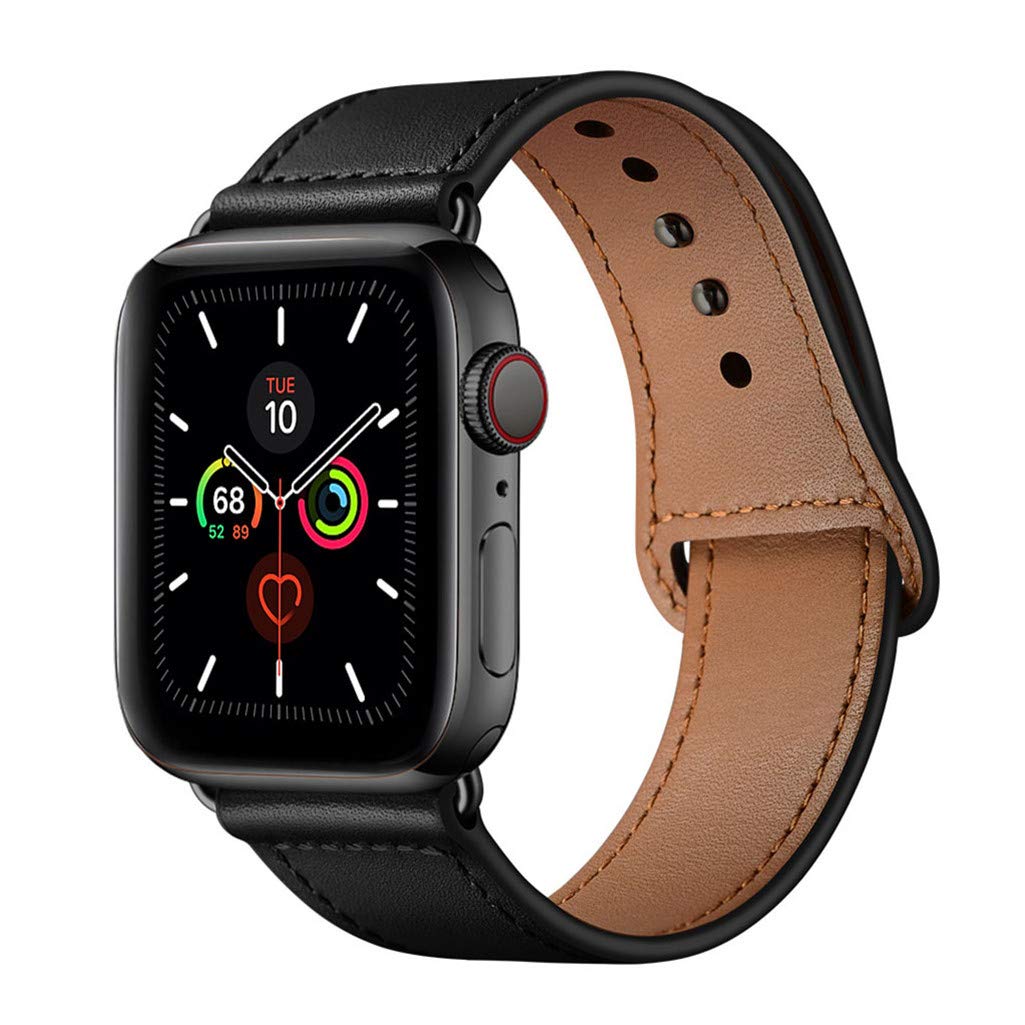 YALOCEA Compatible with Apple Watch Band 41mm 40mm 38mm, Genuine Leather Band Replacement Strap Compatible with iWatch Series 7 6 5 4 3 2 1 SE 41mm 40mm 38mm, Black