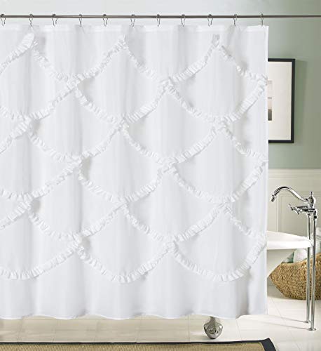 Dosly home White Ruffle Pintuck Fabric Shower Curtain Set for Bathroom,Farmhouse/Rustic,Washable & Waterproof,Hotel Quality,72x78 Inch Long