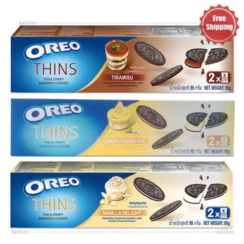 Oreo Thins Chocolate Sandwich Tiramisu, Vanilla Delight, Lemon Cheesecake Cookies 95 g. 3 Flavored PACK