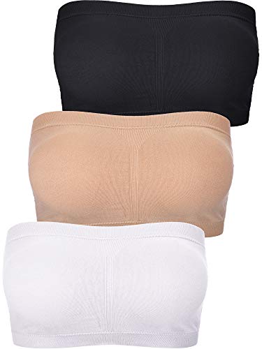 Boao Women Bandeau Bra Padded Strapless Brarette Soft Bra Seamless Bandeau Tube Top Bra, Assorted Sizes(Medium, Black, White and Nude Color)