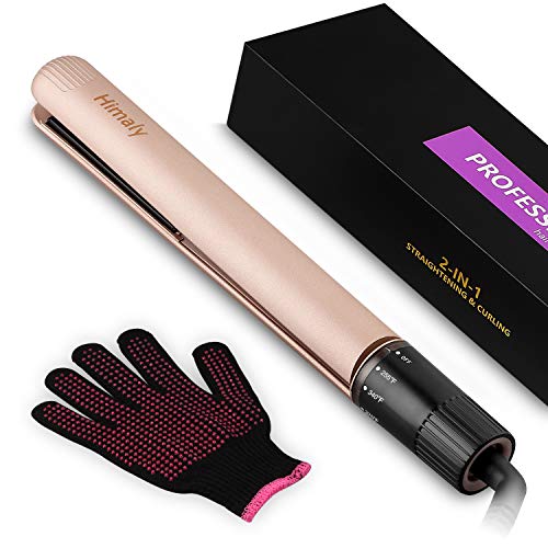 Professional Hair Straightener, Himaly Ceramic Tourmaline Flat Iron: 2 In 1 Straightener and Curling Iron for All Hair Types with Rotating Adjustable Temperature and Salon High Heat (255Â°F-450Â°F)