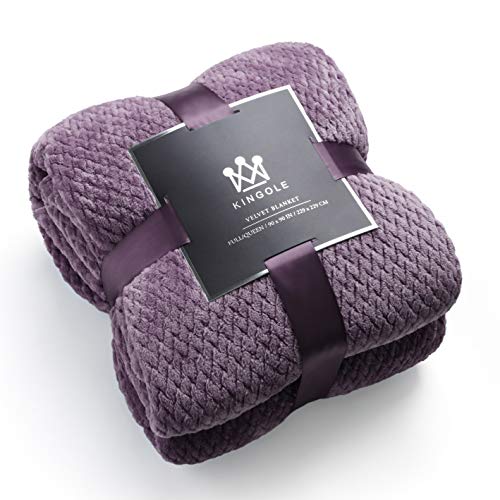 Kingole Flannel Fleece Luxury Throw Blanket, Lavender Purple Twin Size Jacquard Weave Pattern Cozy Couch/Bed Super Soft and Warm Plush Microfiber 350GSM (66 x 90 inches)