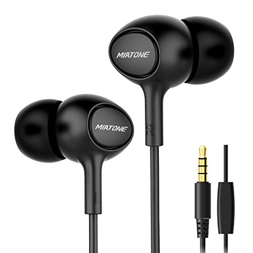 Earbuds, MIATONE Wired in- Ear Earbuds with Microphone, Dynamic Crystal Clear Sound Ergonomic Ear Buds Earphones Headphones for iPhone. iPad, Android, BlackBerry - Black