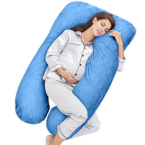 HONEST OUTFITTERS U Shaped Pregnancy Pillow, Full Body Maternity Pillow with Zipper Removable Velvet Cover,The Full Body Pillow Support for Back, Hips, Legs, Belly for Pregnant Women Light Blue