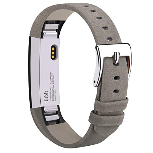 Vancle Compatible with for Fitbit Alta Bands Leather, Adjustable Replacement Accessories Fitbit Alta HR Bands for Women Men (10. Matte Gray)