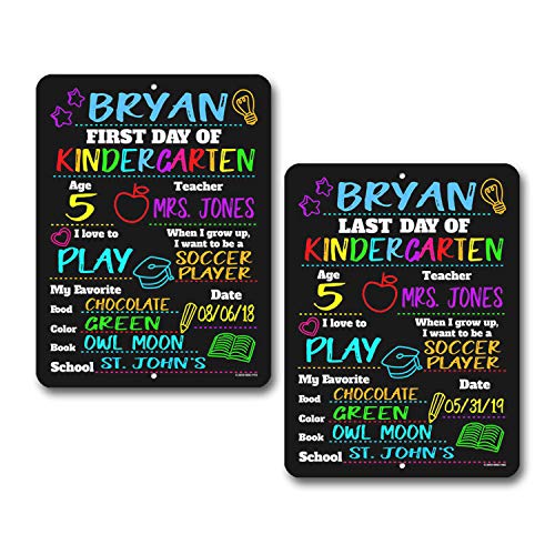 Honey Dew Gifts Chalkboard Style School Photo Prop Board, Kindergarten, Preschool, Reusable Tin Sign (First and Last Day HDG-1143 9x12)