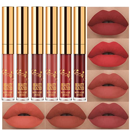 6PCS Matte Liquid Lipstick Set Non-Stick Cup Waterproof Long Lasting Birthday Edition Durable Liquid Lipgloss Beauty Cosmetics Makeup Set Gifts for Women Girls