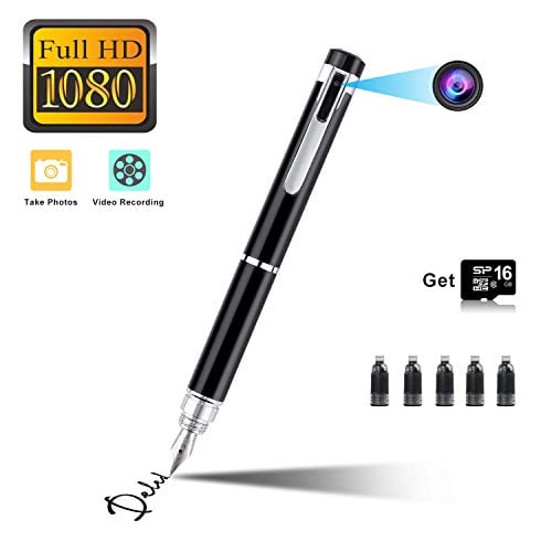 Book Cover UTOPB Hidden Spy Pen Camera HD 1080P Clip On Body Camera Portable Pocket Cam Covert Camera Built in 16GB Memory Card Camcorder for Business and Conference, Black