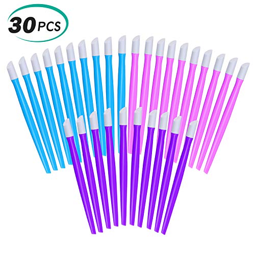 Alcoon 30 Pieces Rubber Nail Cuticle Pusher Tipped Plastic Handle Nail Art Tool Rubber Tipped Nail Cleaner (10 Pink, 10 Blue, 10 Purple)