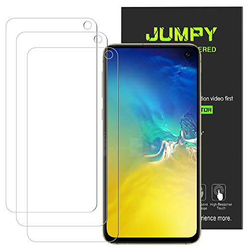 Book Cover [3-Pack] Jumpy for Samsung Galaxy S10e Screen Protector, 9H Hardness Premium Tempered Glass with Lifetime Replacement.