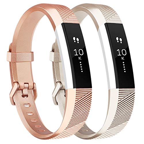 Tobfit Compatible with for Fitbit Alta Bands for Women Men, Soft Waterproof Sport Bands Replacement Strap Compatible with for Fitbit Alta HR/Ace, Large, Champagne Gold/Rose Gold