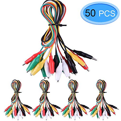50 Pieces and 5 Colors Test Lead Set & Alligator Clips, EAONE Double-end Jumper Wire Non-Slip, 19.7 Inches