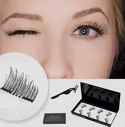Premium Dual Magnetic Eyelashes Extension Set, Ultra-Thin Reusable Magnetic Lashes, Light weight & Easy to Wear â€“ 3D Natural Look (8 PCS, 2 pairs with Tweezers, Half Size)