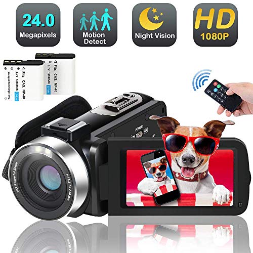 Video Camera Camcorder, 1080p 30FPS Digital YouTube Vlogging Camera Recorder with LED Fill in Light Support External Microphone Full HD 30MP 18X Digital Zoom with 2 Batteries HDMI Cable Included