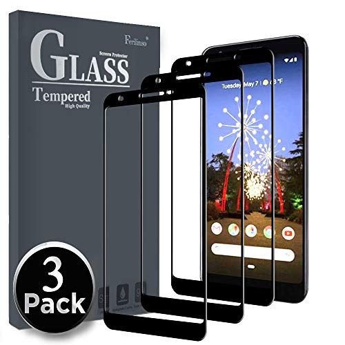 Ferilinso Screen Protector for Google Pixel 3a,[3 Pack] [Full Glue][Full Cover] Tempered Glass Case Friendly Protective Film (Black)