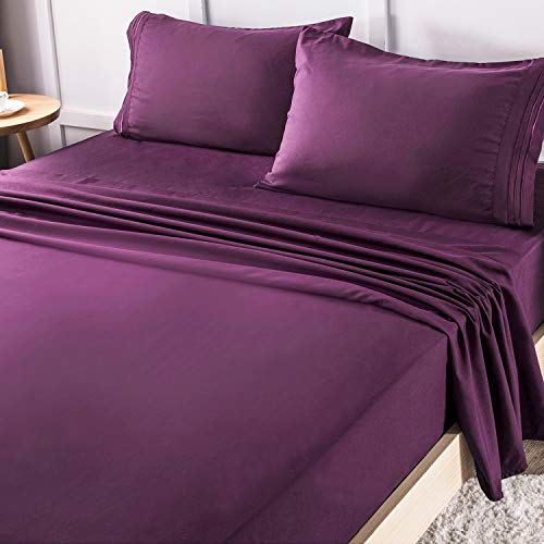 Book Cover LIANLAM Full Bed Sheets Set - Super Soft Brushed Microfiber 1800 Thread Count - Breathable Luxury Egyptian Sheets 16-Inch Deep Pocket - Wrinkle and Hypoallergenic-4 Piece(Full, Purple)