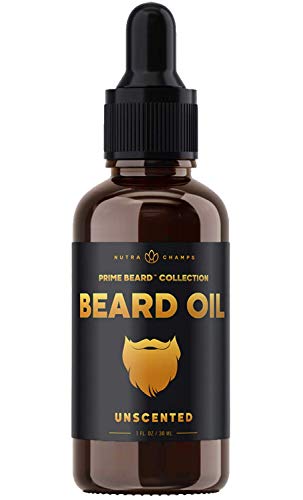 Beard Oil Conditioner - Unscented All Natural Virgin Argan, Jojoba, Grapeseed Oils & More for Beard Growth - Softens & Strengthens Beards & Mustaches for Men - Premium Signature Prime Beard Blend