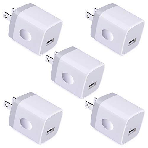 Book Cover Single Port USB Charger,UorMe 1A 5V Wall Plug USB Power Adapter 5 Pack for Phone 12/11/X/8/7/6S/6S/6Plus/6/5S/5,Samsung Galaxy S20 Ultra/S10/S9/S8/S7 Edge Note 20/9/8,HTC,Nexus,Moto, BlackBerry,G8