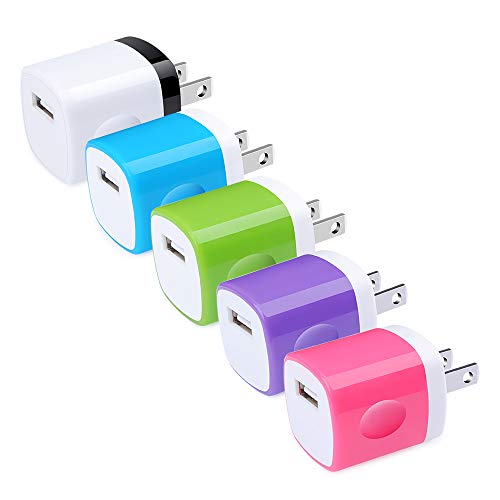 USB Wall Charger, Hootek USB Plug 5Pack 1A Wall Charger Block Brick Charging Cube Box Compatible iPhone 11/11 Pro/XS MAX/X/8/7/6S Plus, Samsung Galaxy S20 S10e S9 S8 S7 A71 A51 Note 20 10 9 8, Android