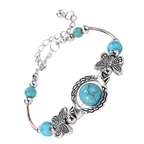 WEILYDF Turquoise Bracelet Classic Luxury Women Summer Unique Design Beaded Imitation Gemstone Butterfly Bracelet Jewelry